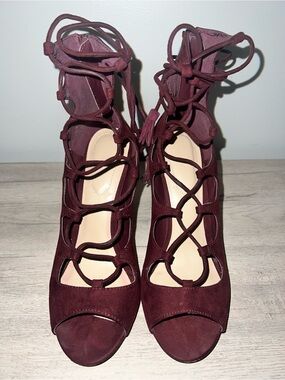 Aldo Women's Lace-Up Suede Peep-Toe Heels - Burgundy